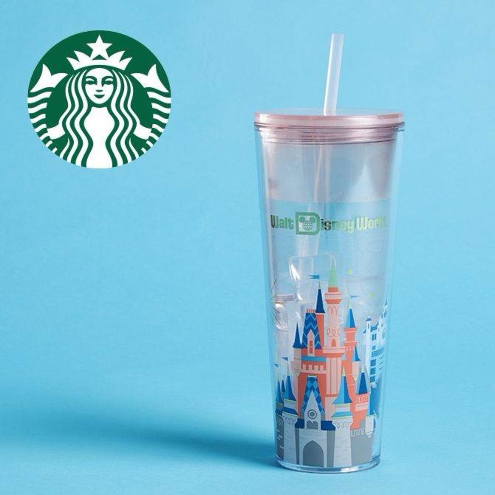 DISNEY WALT DISNEY WORLD CINDERELLA CASTLE STARBUCKS TUMBLER WITH STRAW NEW